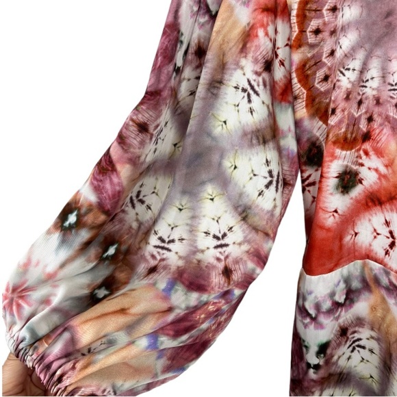 Alexis Lucine Mixed Print Wrap Mini Dress Size Medium Rose Tie Dye Multi - Picture 8 of 8